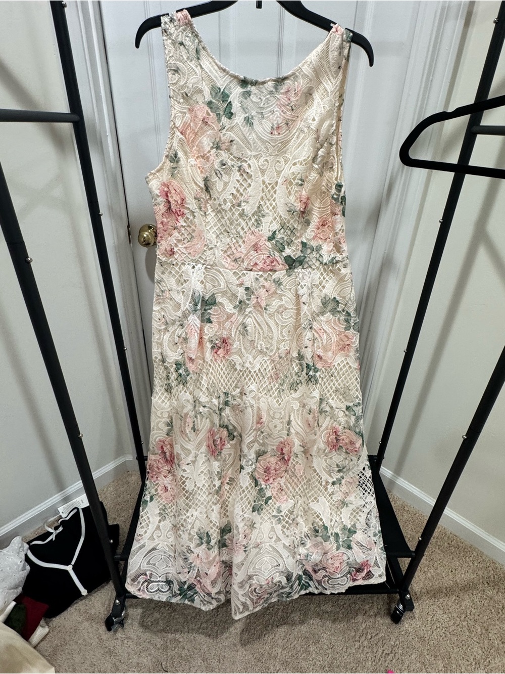 SHEIN Cream Lace Midi Dress with Blush Floral Print